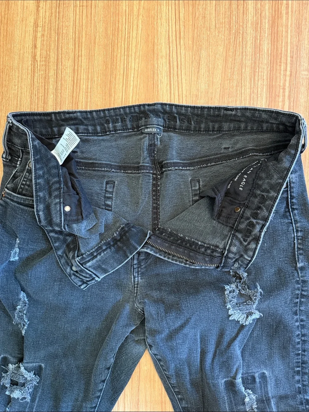MENS AE American Eagle Outfitters AIRFLEX+ Slim Distressed Black Jeans 38x30 - Picture 2 of 4